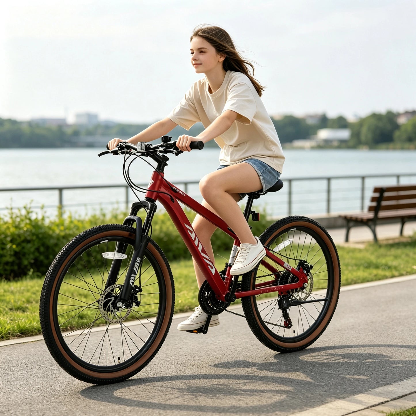 AIVA MT24FS 24 Inch Hardtail MTB, 21 Speed Mountain Bike, Bicycle for Teenagers and Adults, Lightweight Aluminum Frame, Suspension Fork, Front & Rear Disc Brakes