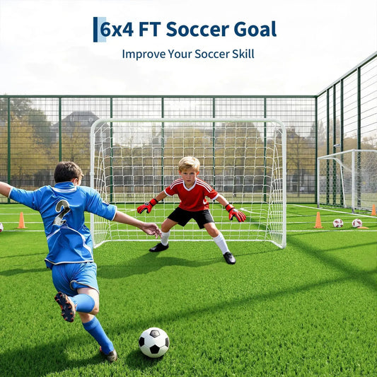 6x4ft Portable Soccer Goal Foldable Backyard Soccer Net Heavy Duty Steel Frame Pop-Up Training Equipment With Carry Bag