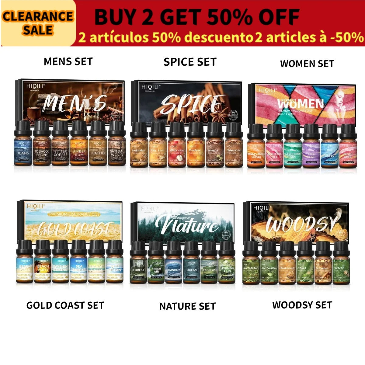 HIQILI Fragrance Oil Set, 6 PCS*10mL Pure Perfume Oil Set for Gift Aromatherapy Diffuser DIY Perfume Candle Soap Making