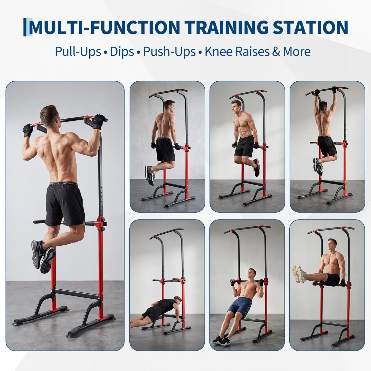 Power Tower Pull Up Dip Station – 10-Level Adjustable Height, 330LBS Capacity, Heavy Duty Steel Frame, Multi-Function Home Gym Strength Training Equipment for Full Body Workout