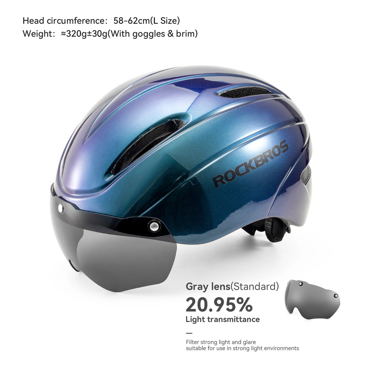 ROCKBROS Bicycle Helmet  Aero Cycling Helmet Integrally-molded Bike Helmet Men Women Goggles Lens MTB Road Cycling Equipment