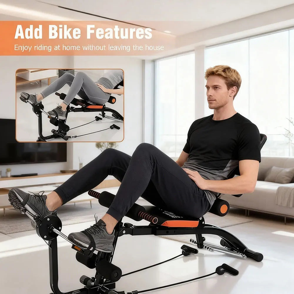 Multi-Functional Segmented Fitness Machine with Foot Pedals for Abdominal Exercises and Pull Rope Attachment