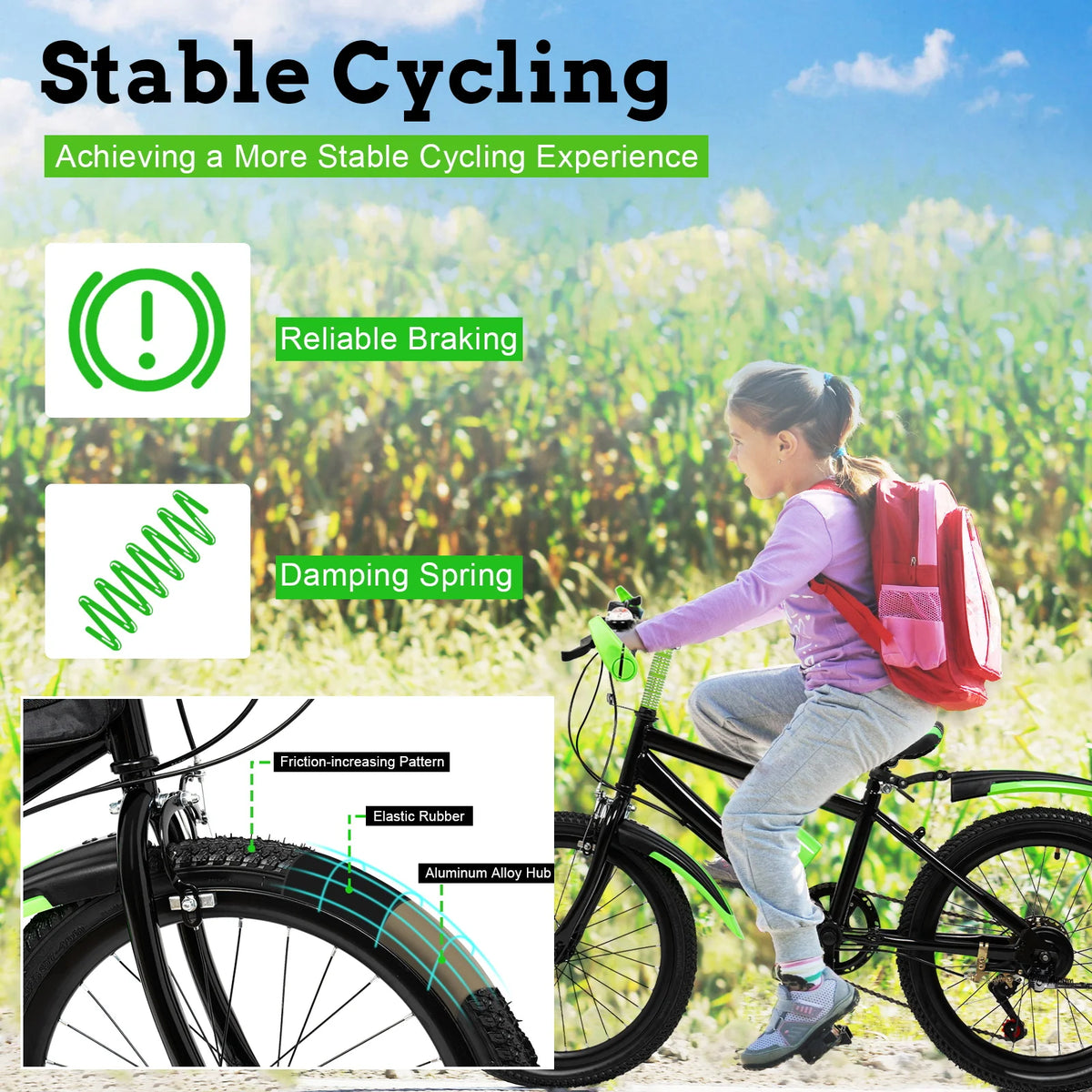 20" 7 Speeds Mountain Bike Kids Bicycle Dual-Disc Brakes Unisex Children's Bicycle Height Adjustable MTB Boys Girls Riding Bike