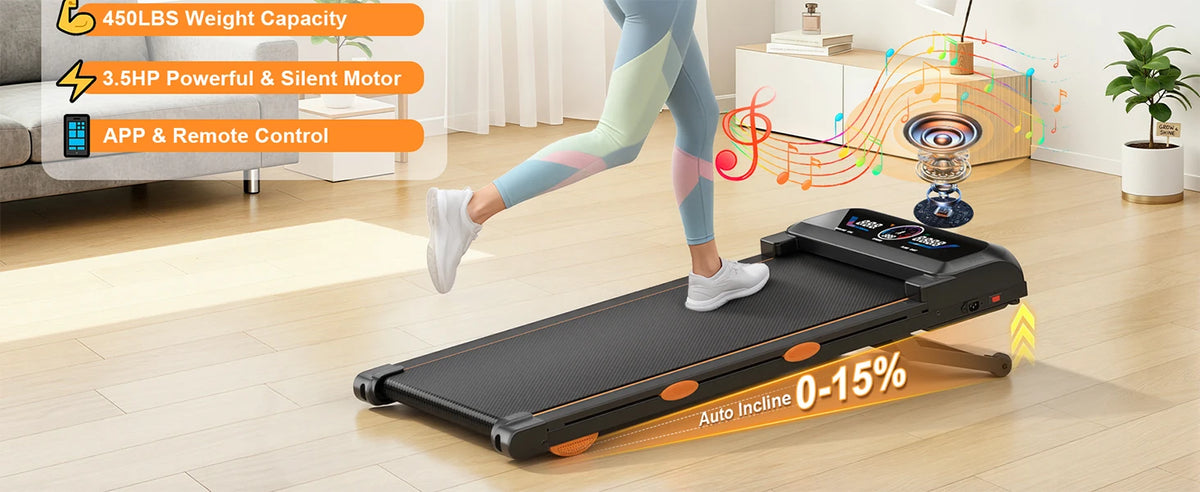 3.5HP Walking Pad Treadmill with 17% Auto Incline 12-Level,450 lbs RGB UI Screen,3 in 1 Under Desk Treadmill with Auto Incline