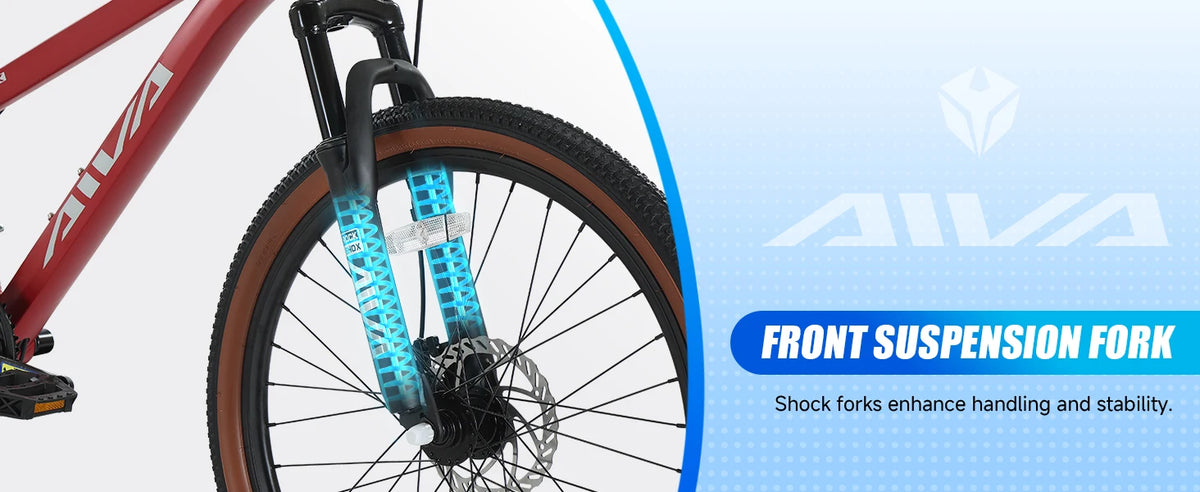 AIVA MT24FS 24 Inch Hardtail MTB, 21 Speed Mountain Bike, Bicycle for Teenagers and Adults, Lightweight Aluminum Frame, Suspension Fork, Front & Rear Disc Brakes