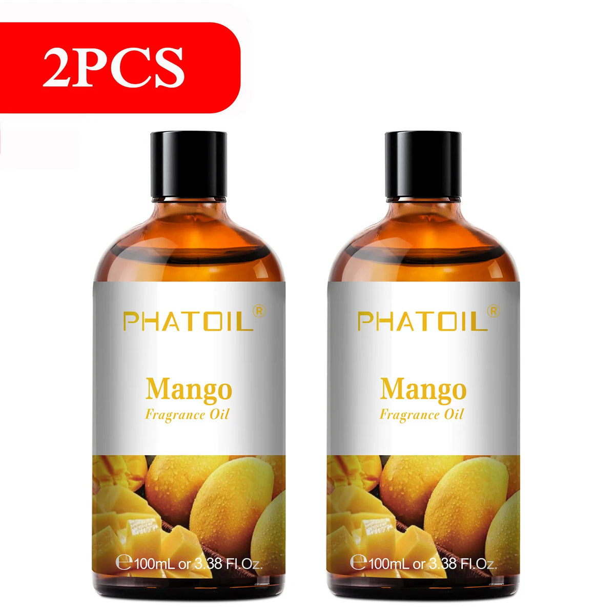 PHATOIL 2PCS 100ml Fragrance Oil Set for Diffuser Humidifier Soap Candle Making 3.38FL.OZ Long Lasting Aroma Oils Coconut & Vanilla Mango Cherry Strawberry Apple Lemon Peach
