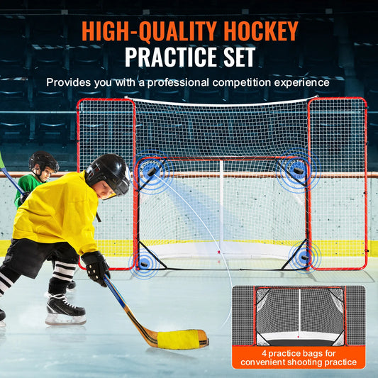 SucceBuy Hockey Goal with Backstop Targets Street Steel Hockey Net 72" Pro Portable Indoor Outdoor Hockey Goal with Net