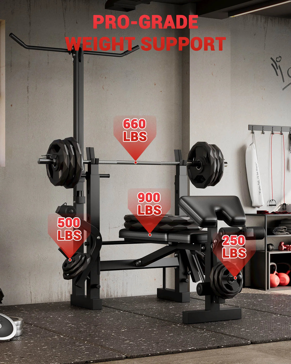 Adjustable 4-in-1 Weight Bench Set with Leg Developer Barbell Rack Butterfly Arm Preacher, Foldable Workout Bench for Home Gym