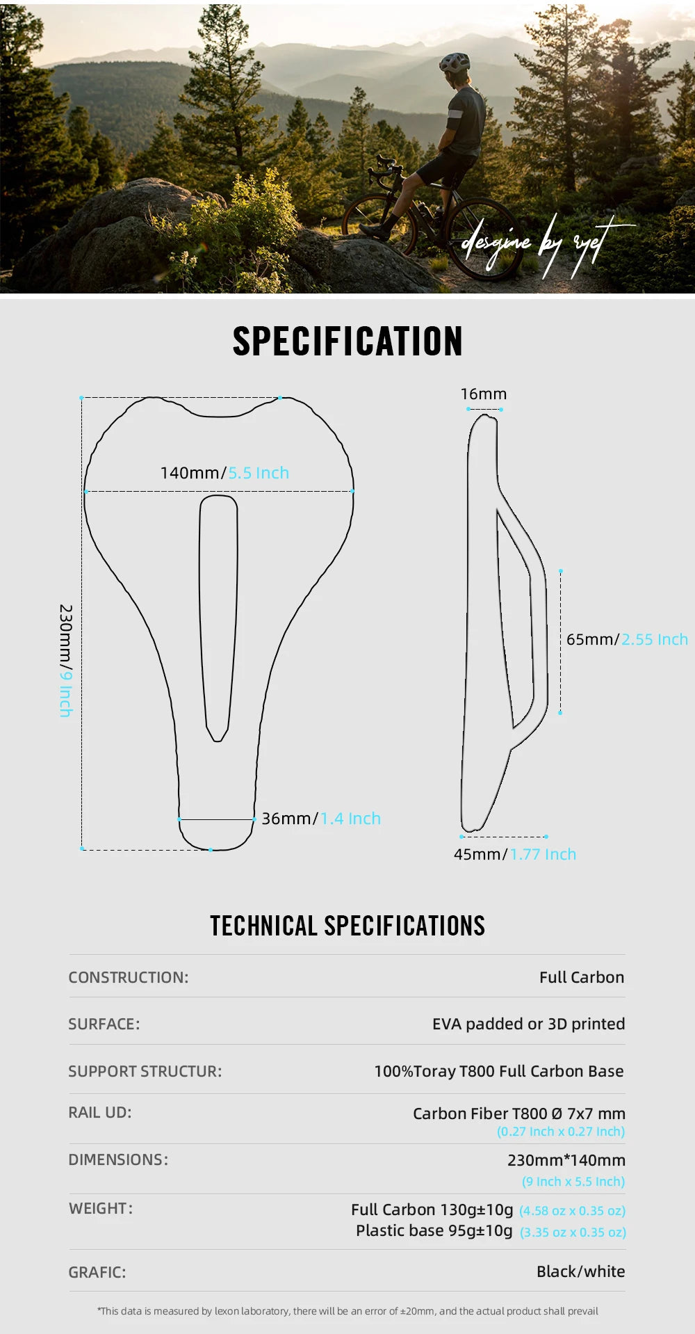 RYET Carbon 3D-printed Bike Saddle 7x7 Rail Saddle Men Women Triathlon Road MTB Mountain Gravel Cycling Saddle Ultralight 135g