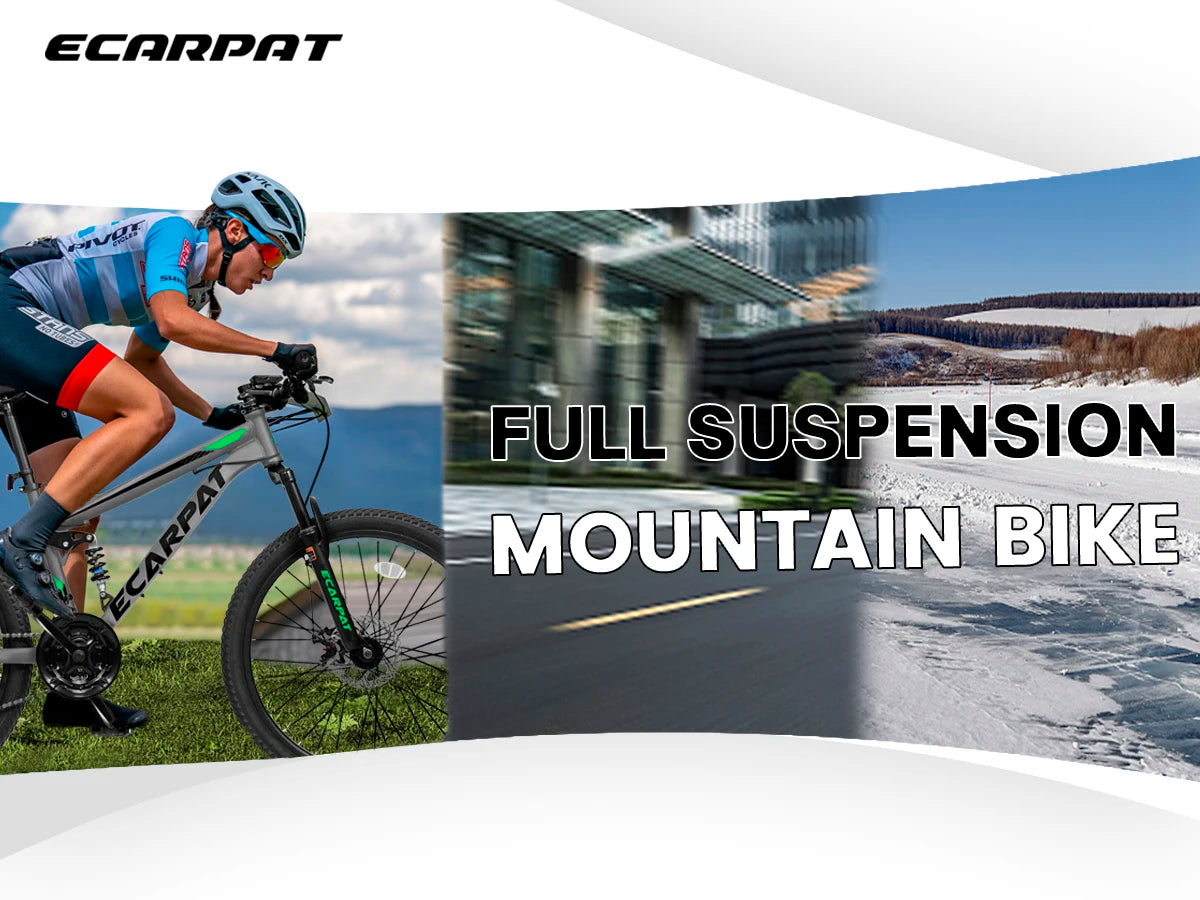 Ecarpat Dual Full Suspension Mountain Bike 24/26/27.5 Inch, Mens Women Teenagers Boy Girl Mountain Bike, 21-Speed Disc Bicycles