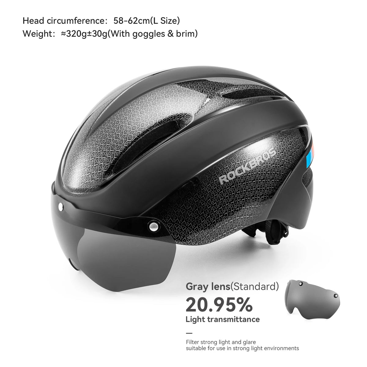 ROCKBROS Bicycle Helmet  Aero Cycling Helmet Integrally-molded Bike Helmet Men Women Goggles Lens MTB Road Cycling Equipment