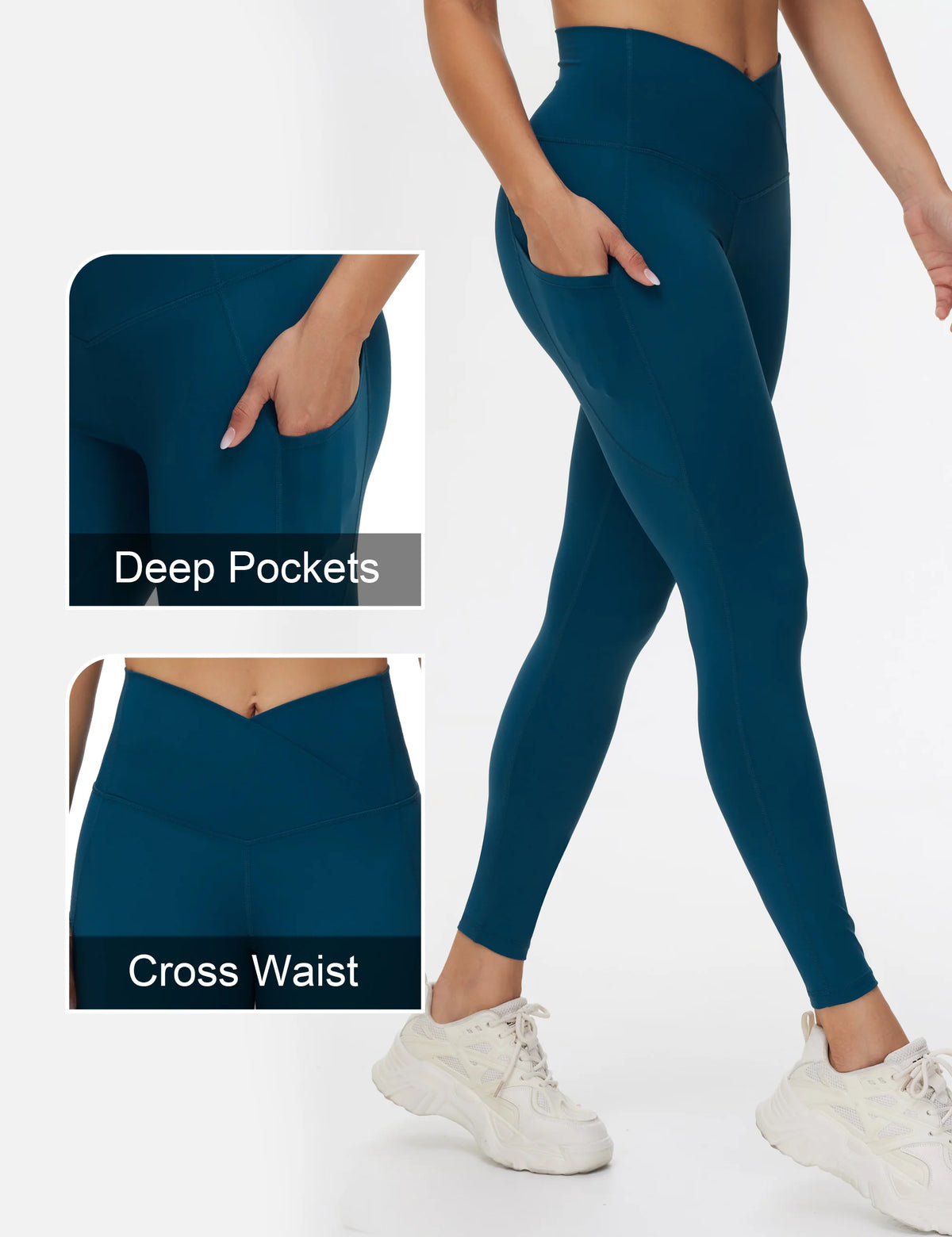 THE GYM PEOPLE Women's Cross Waist Workout Leggings Tummy Control High Waisted Athletic Yoga Pants with Pockets