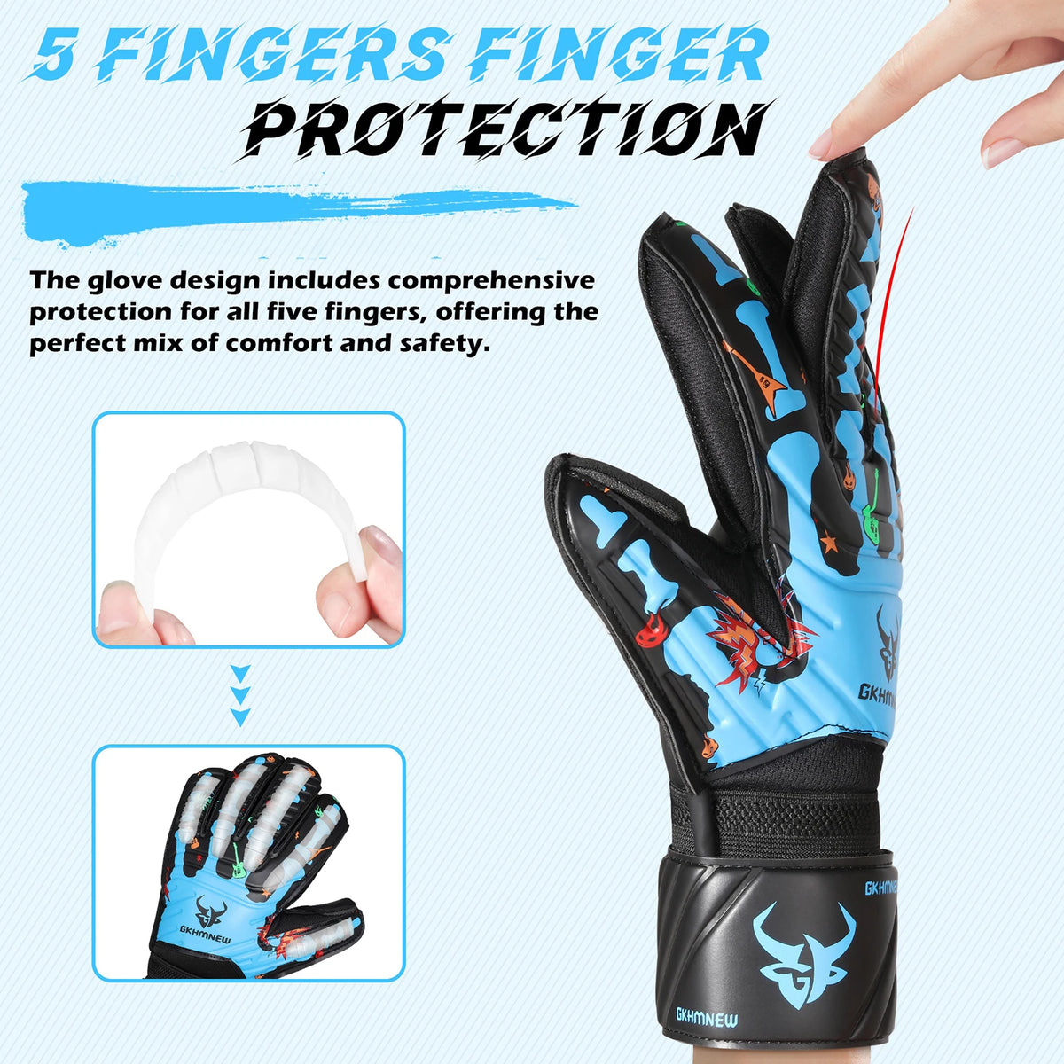 Goalkeeper Gloves with Fingersave, Breathable Soccer Goalie Gloves, 4mm Latex, for Kids, Youth and Adult