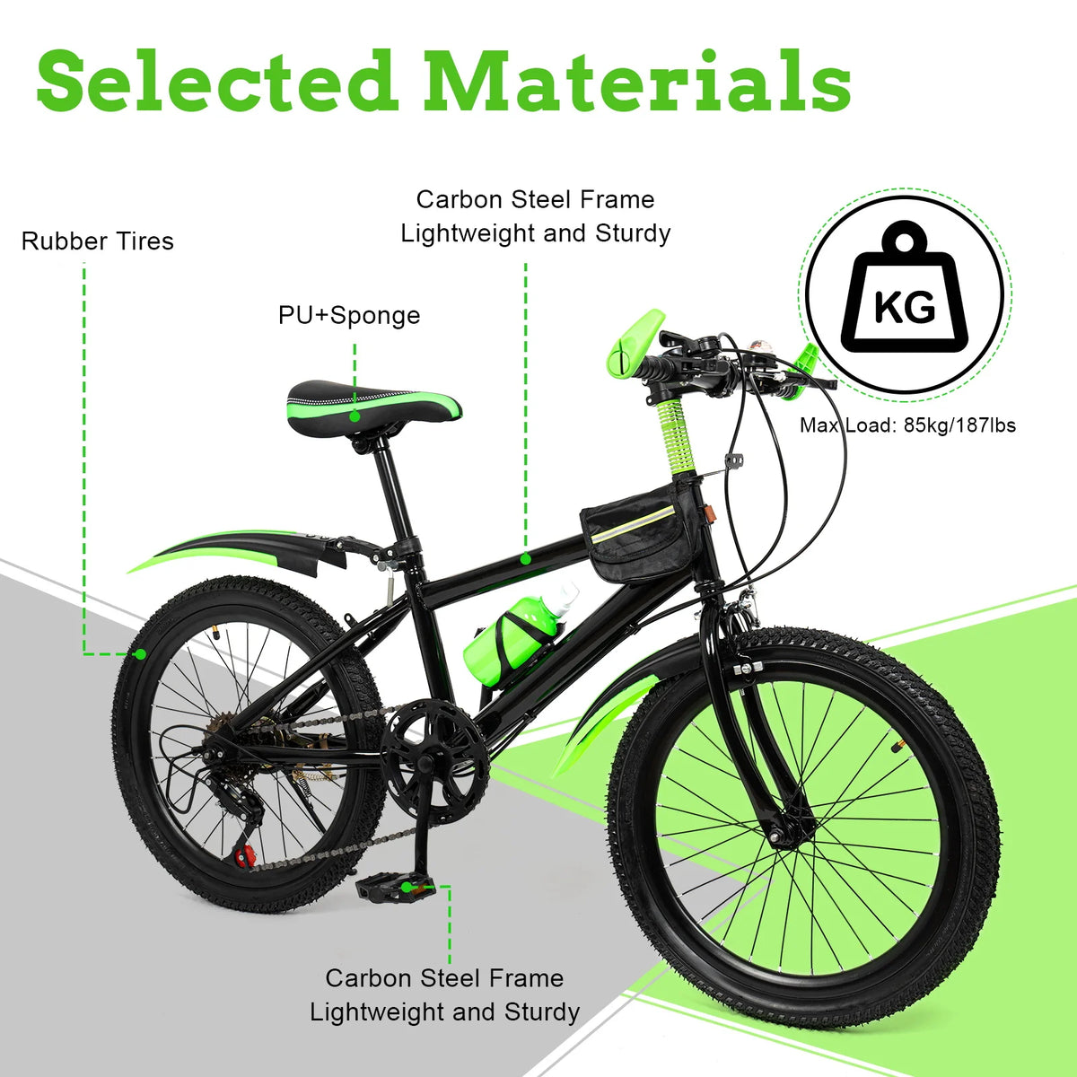 20" 7 Speeds Mountain Bike Kids Bicycle Dual-Disc Brakes Unisex Children's Bicycle Height Adjustable MTB Boys Girls Riding Bike