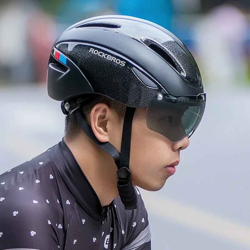 ROCKBROS Bicycle Helmet  Aero Cycling Helmet Integrally-molded Bike Helmet Men Women Goggles Lens MTB Road Cycling Equipment
