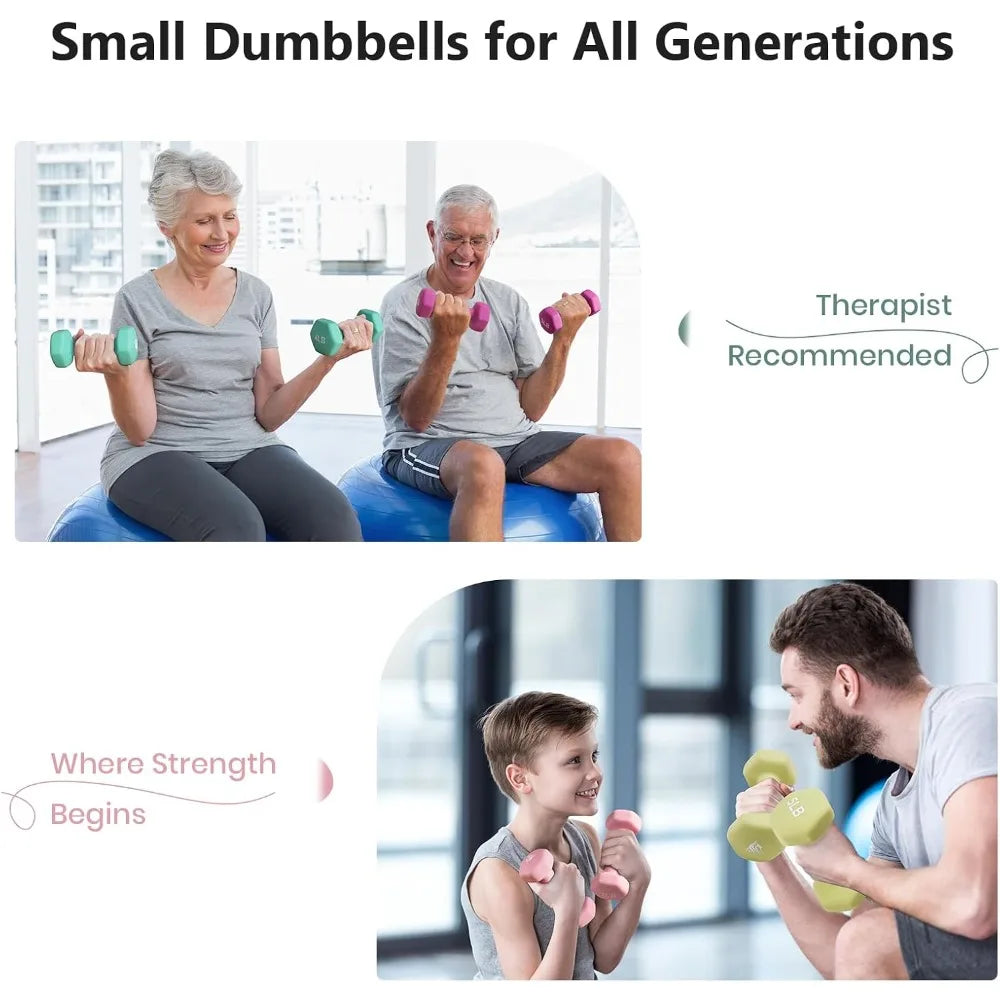 Anti Slip Hexagon Dumbbells Neoprene Coated Free Weight Set of 2 Pairs for Home Gym Strength Training Fitness Equipment Men Women Beginners Workout Anti Roll Design Dumbbell Hand Weights for Strength Resistance Training