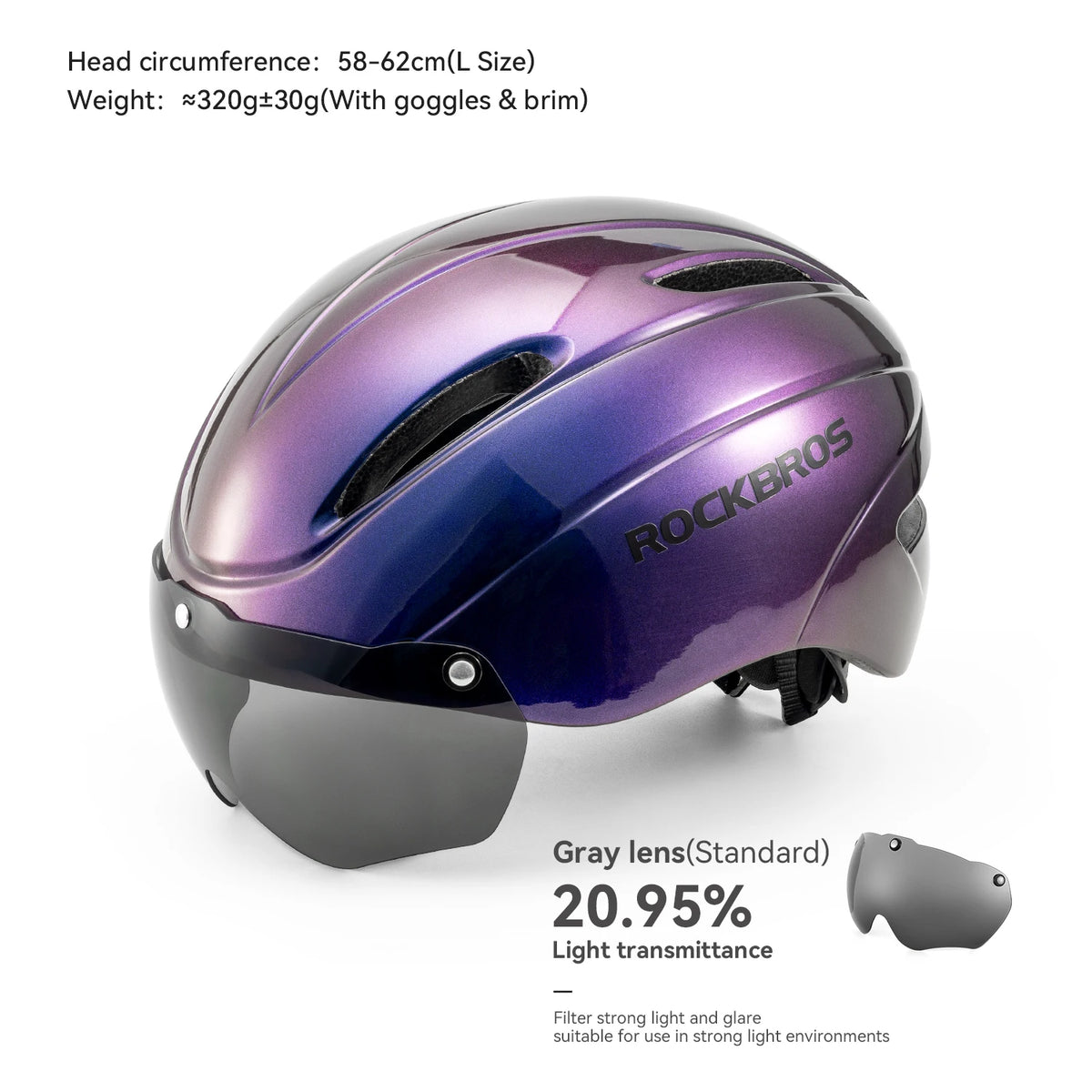 ROCKBROS Bicycle Helmet  Aero Cycling Helmet Integrally-molded Bike Helmet Men Women Goggles Lens MTB Road Cycling Equipment