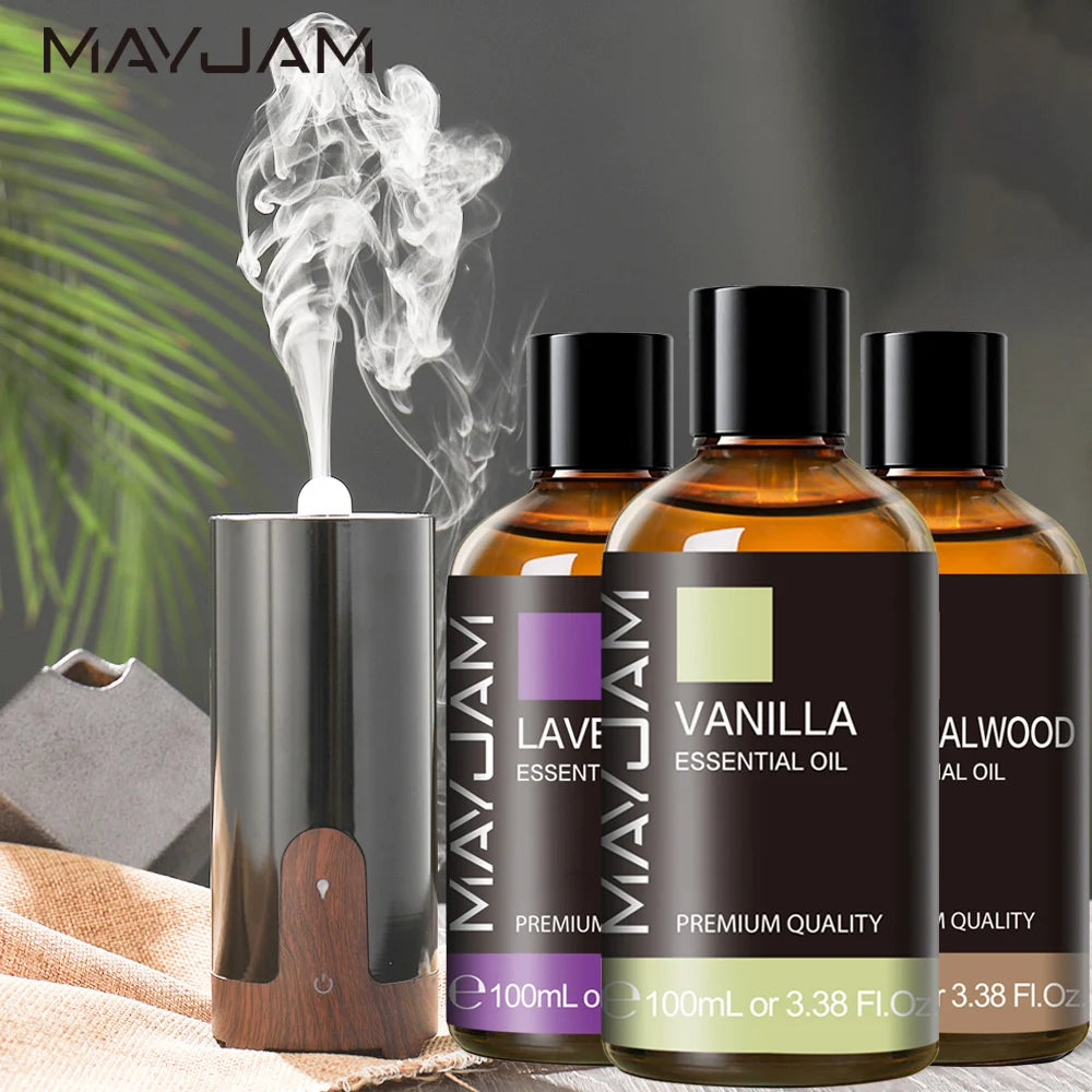 MAYJAM Lavender Vanilla Ylang Ylang Essential Oil Pure Natural Undiluted, 100ml Aroma Oil Peppermint Sandalwood Frankincense Rose Lemongrass Patchouli for Humidifier Diffuser Making Scented Candle ,Geranium Citronella Ginger