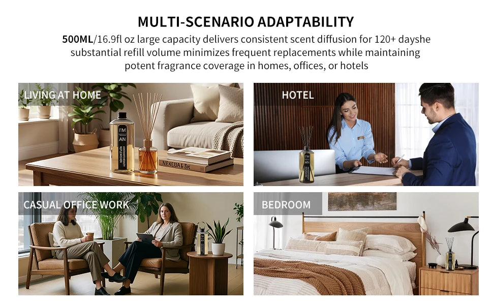 500ML /200ML Hilton-Style Flameless Aromatherapy Essential Oil Long-Lasting Hotel Quality Air Diffuser Supplement for Home Humidifier