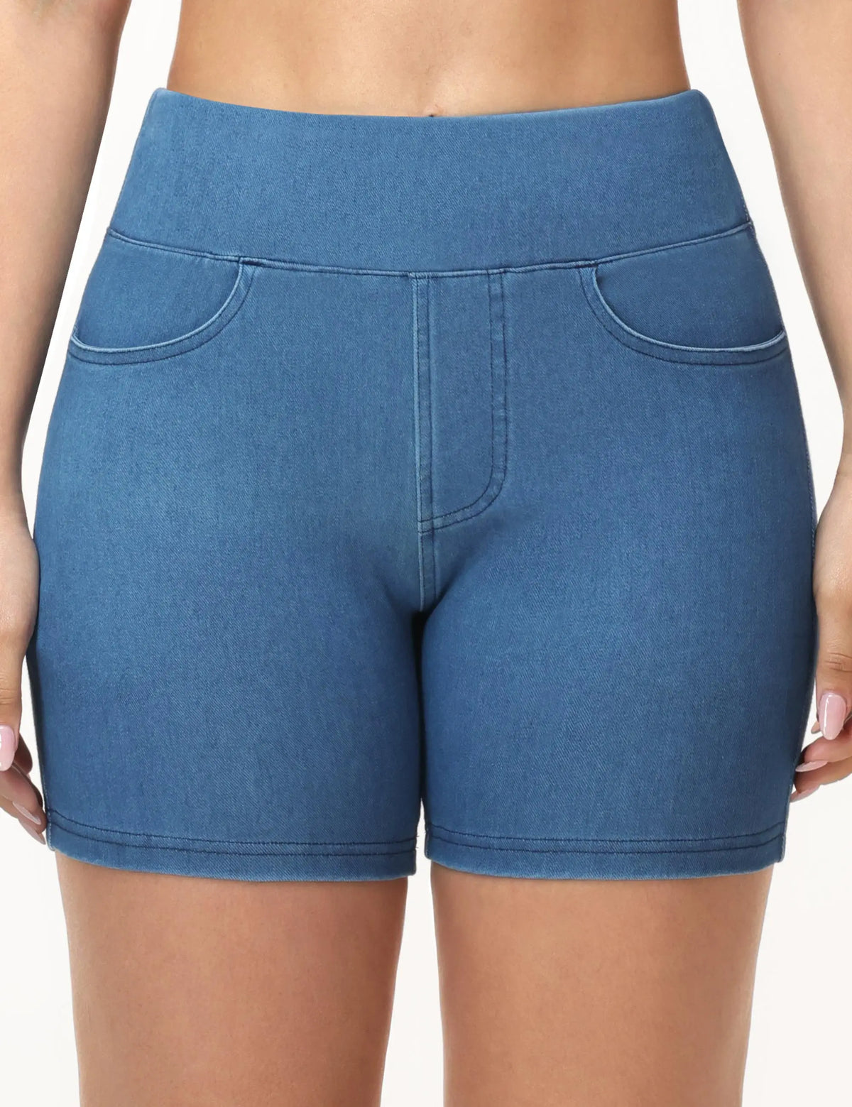 THE GYM PEOPLE Women's High Waisted Booty Lifting Denim Shorts Stretchy Pull on Jean Shorts With Pockets