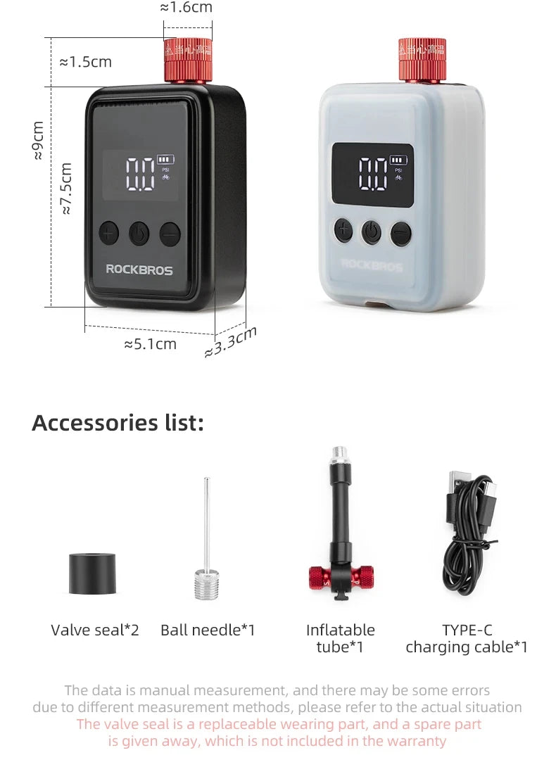 ROCKBROS Bicycle Pump 150PSI Portable Pocket Electric Air Pump Schrader Presta Valve MTB Rechargeable Compressor Tire Inflator