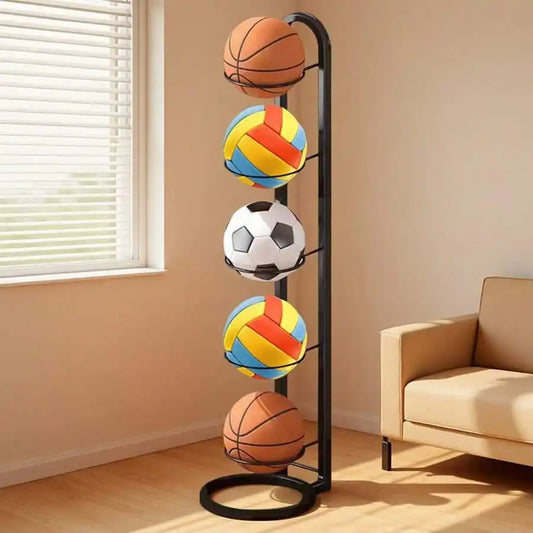 3-Tier Ball Storage Rack for Basketball Soccer Volleyball, Sturdy Metal Sports Ball Organizer for Home Garage Bedroom