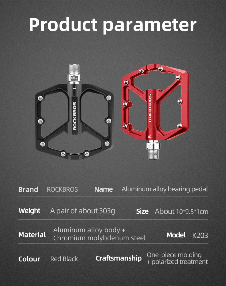 ROCKBROS Bike Pedals Aluminum Alloy Anti-slip One-Piece Ultralight Sealed Bearing Cycling Pedals Waterproof Bicycle Accessories
