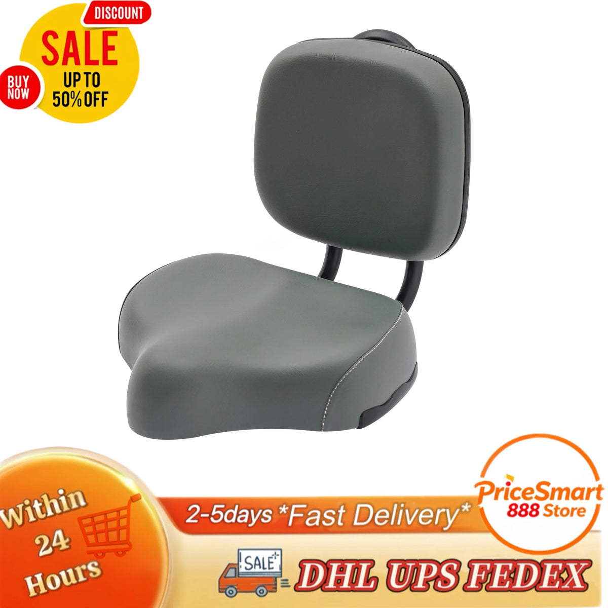 Gray Electric Tricycle Seat With Adjustable Backrest  Iron Frame 23-35cm Height Adjust  For E-Bike Beach Trike Adult Kid Riding