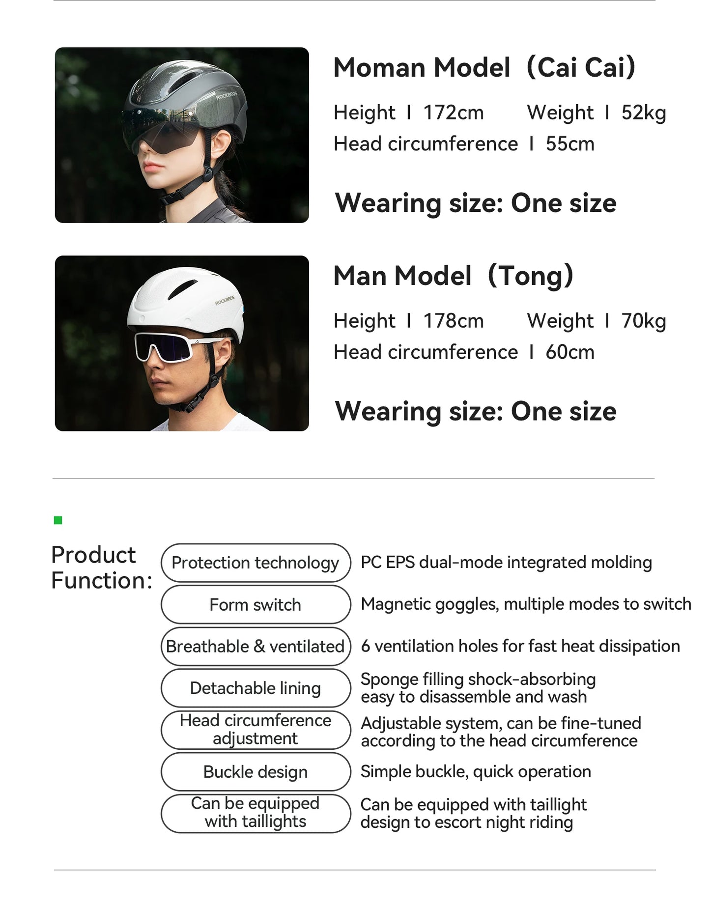ROCKBROS Bicycle Helmet  Aero Cycling Helmet Integrally-molded Bike Helmet Men Women Goggles Lens MTB Road Cycling Equipment