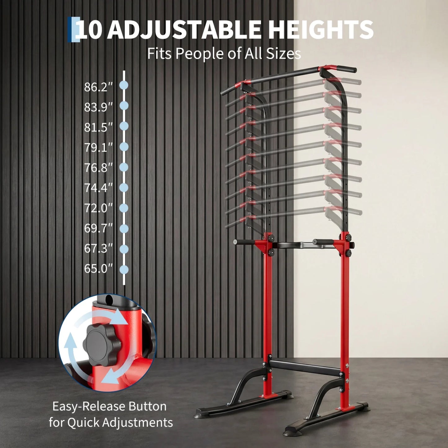 Power Tower Pull Up Dip Station – 10-Level Adjustable Height, 330LBS Capacity, Heavy Duty Steel Frame, Multi-Function Home Gym Strength Training Equipment for Full Body Workout