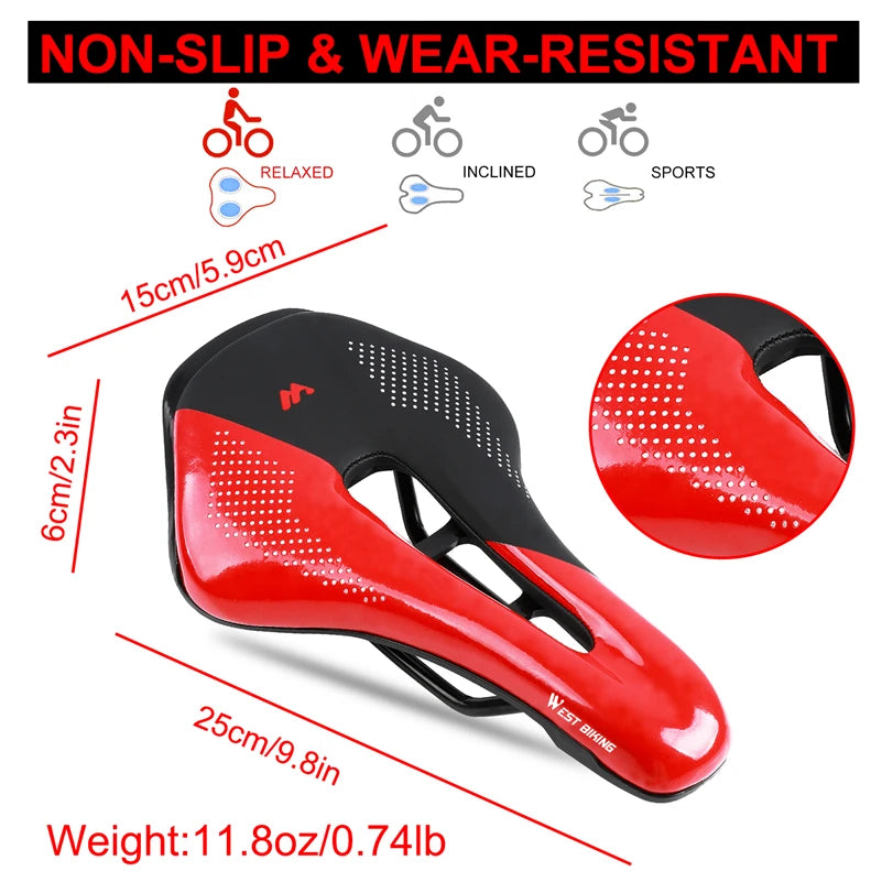 WEST BIKING Bicycle Saddle Hollow Breathable Road Bike Seat Ultralight Durable Shockproof Bicycle Seat Cushion Cycling Parts
