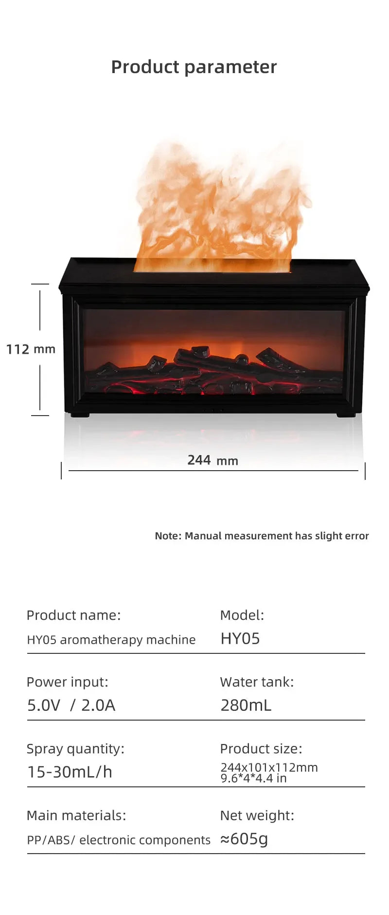 7 Colors of Essential Oil Fireplace Diffuser Mini Flame Aromatherapy Fireplace Humidifier Aromatherapy Oil Diffuser
