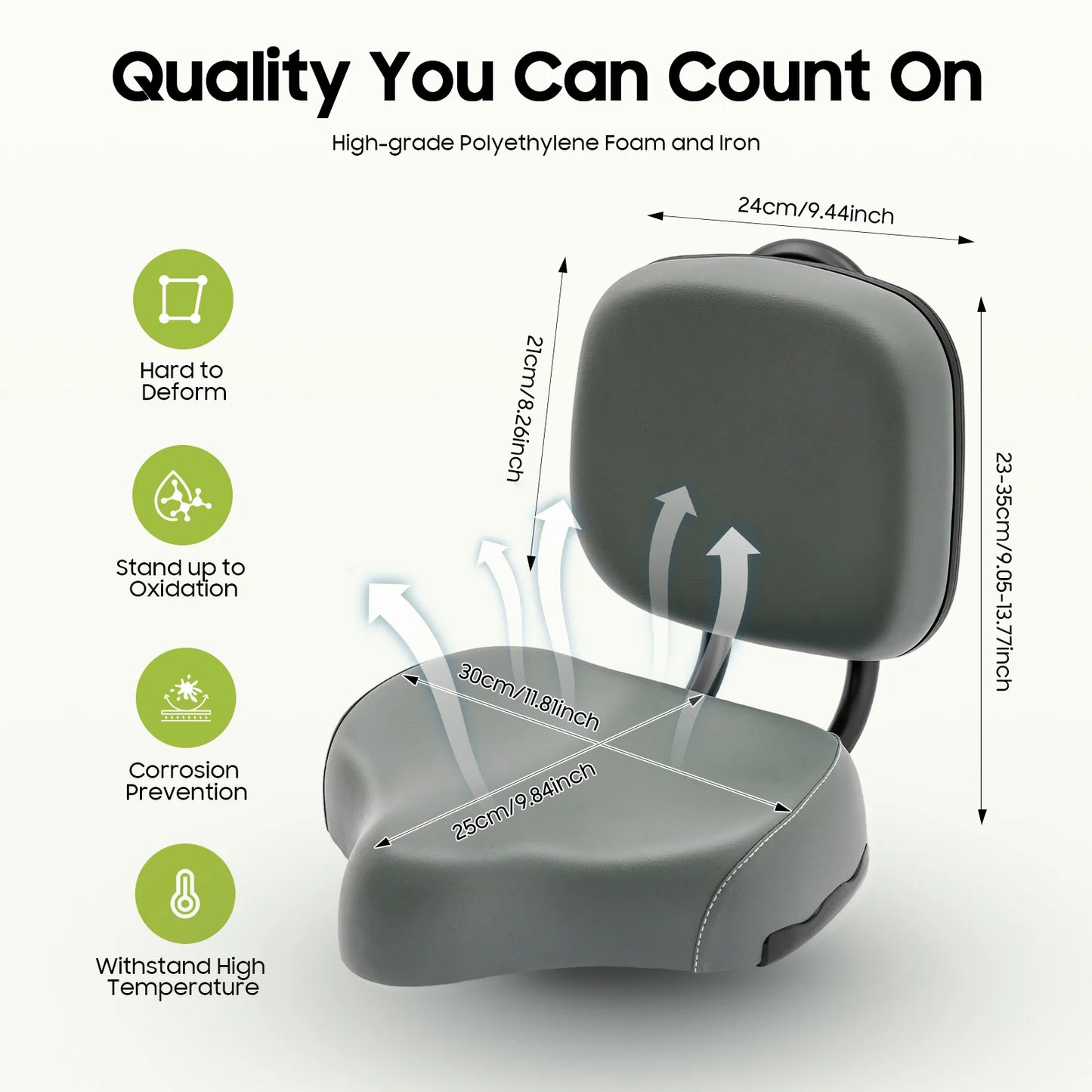 Gray Electric Tricycle Seat With Adjustable Backrest  Iron Frame 23-35cm Height Adjust  For E-Bike Beach Trike Adult Kid Riding