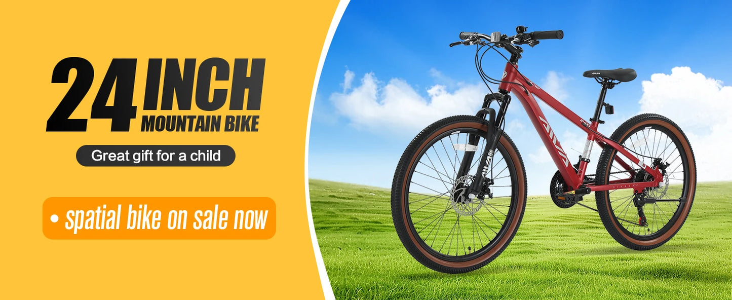 AIVA MT24FS 24 Inch Hardtail MTB, 21 Speed Mountain Bike, Bicycle for Teenagers and Adults, Lightweight Aluminum Frame, Suspension Fork, Front & Rear Disc Brakes