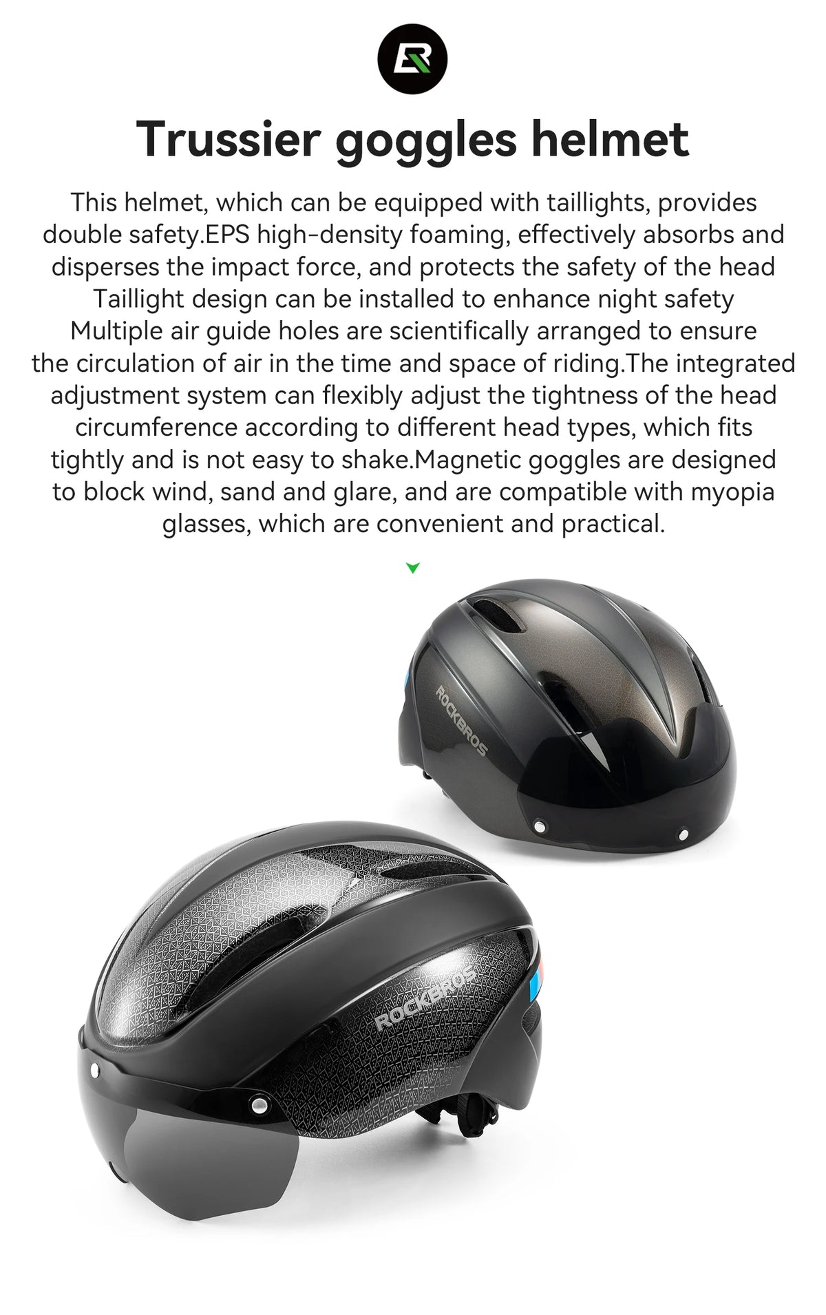 ROCKBROS Bicycle Helmet  Aero Cycling Helmet Integrally-molded Bike Helmet Men Women Goggles Lens MTB Road Cycling Equipment