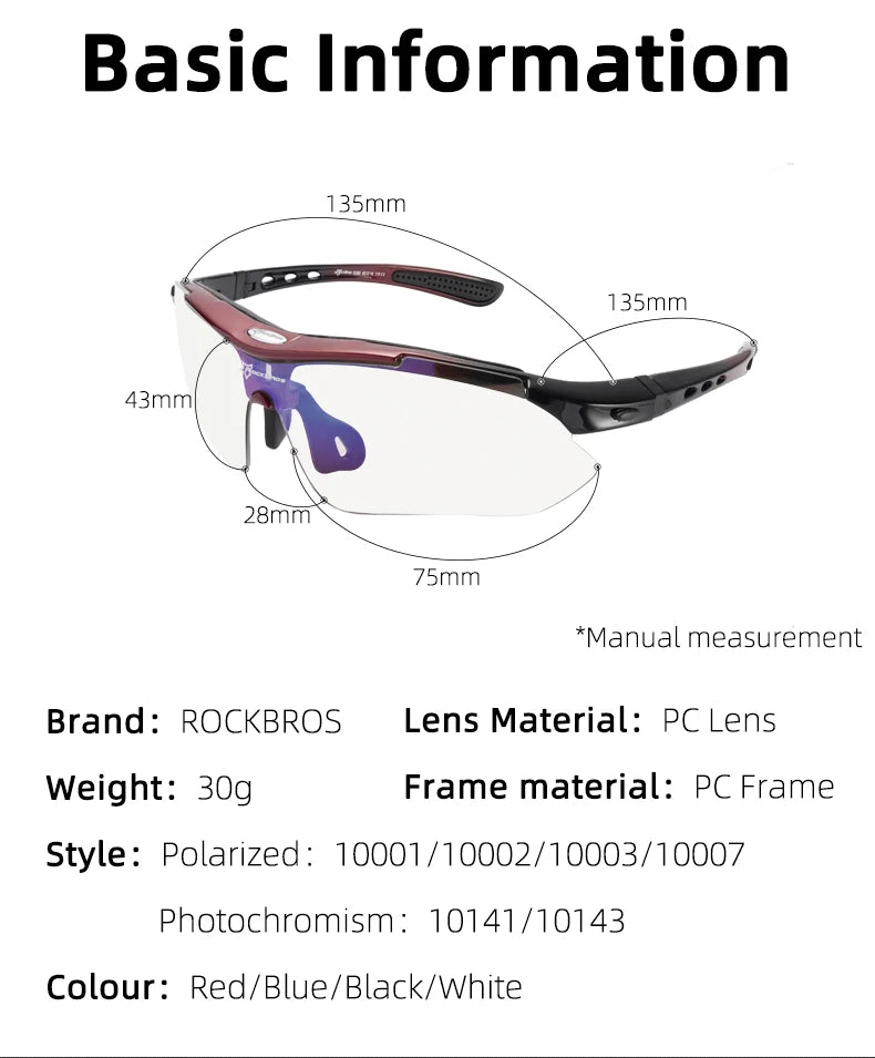ROCKBROS Cycling Glasses Bike Bicycle Glasses MTB Road Cycling Glasses UV400 Sunglasses Myopia Frame MTB Mountain Bicycle Goggles