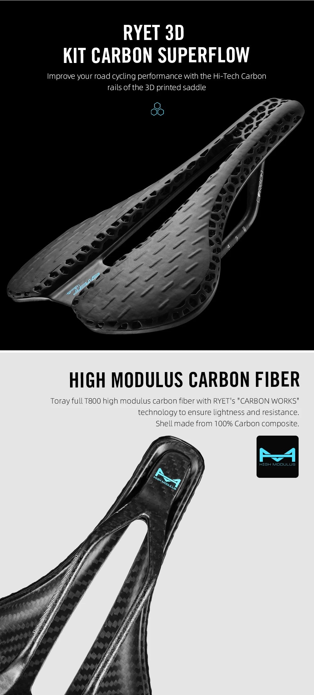 RYET Carbon 3D-printed Bike Saddle 7x7 Rail Saddle Men Women Triathlon Road MTB Mountain Gravel Cycling Saddle Ultralight 135g
