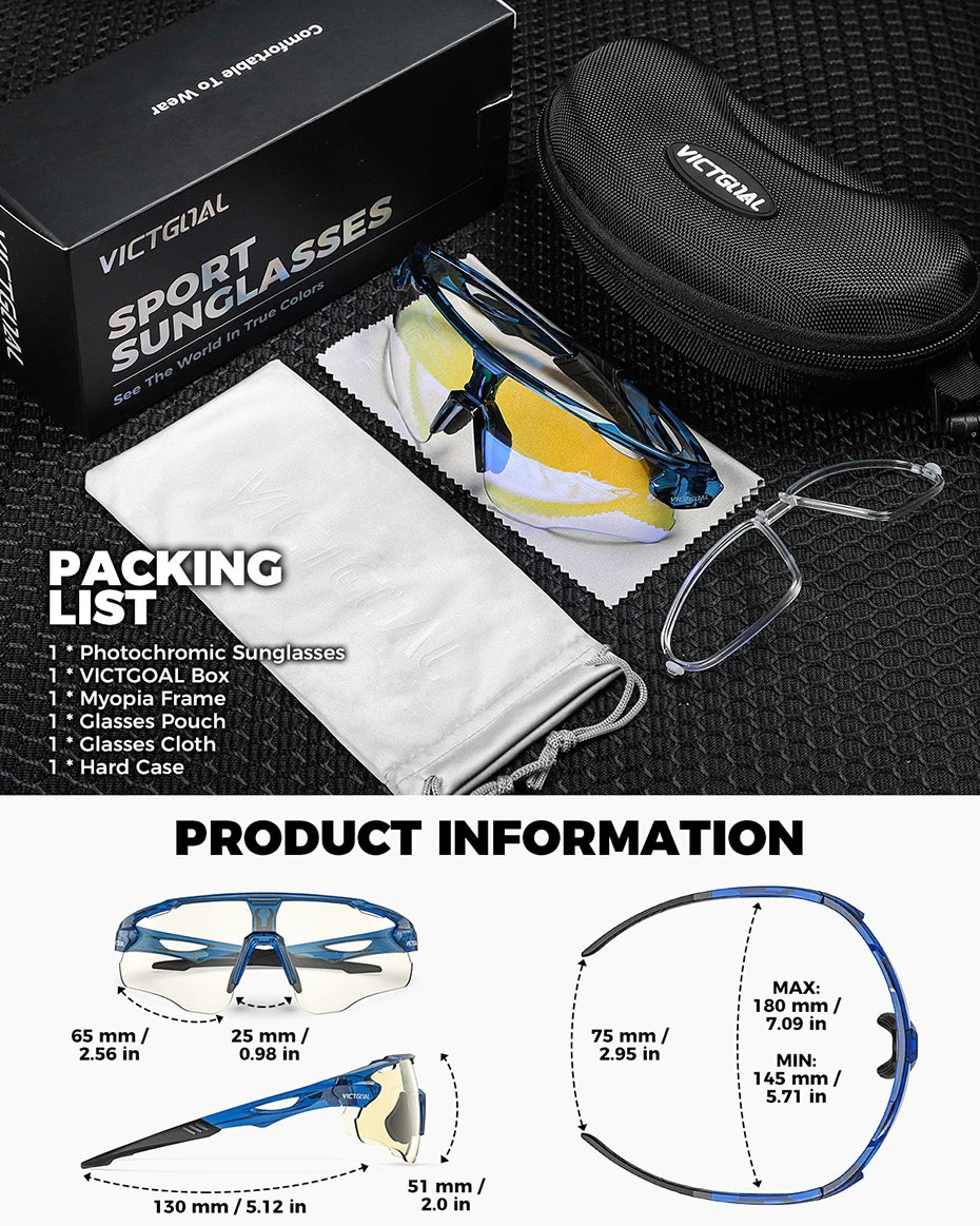 VICTGOAL Photochromic Cycling Sunglasses for Men Women Sports UV400 Protection Bicycle Eyewear MTB Mountain Road Bike Eyeglass