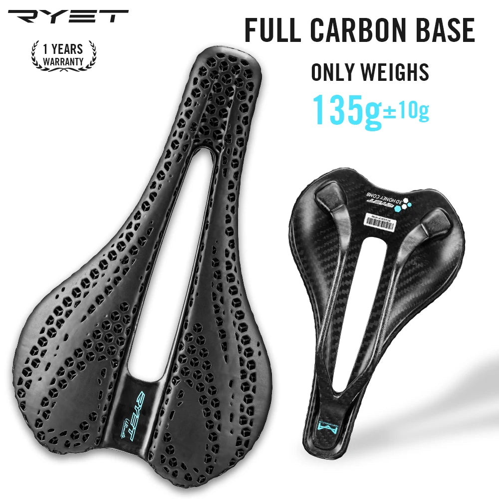 RYET Carbon 3D-printed Bike Saddle 7x7 Rail Saddle Men Women Triathlon Road MTB Mountain Gravel Cycling Saddle Ultralight 135g