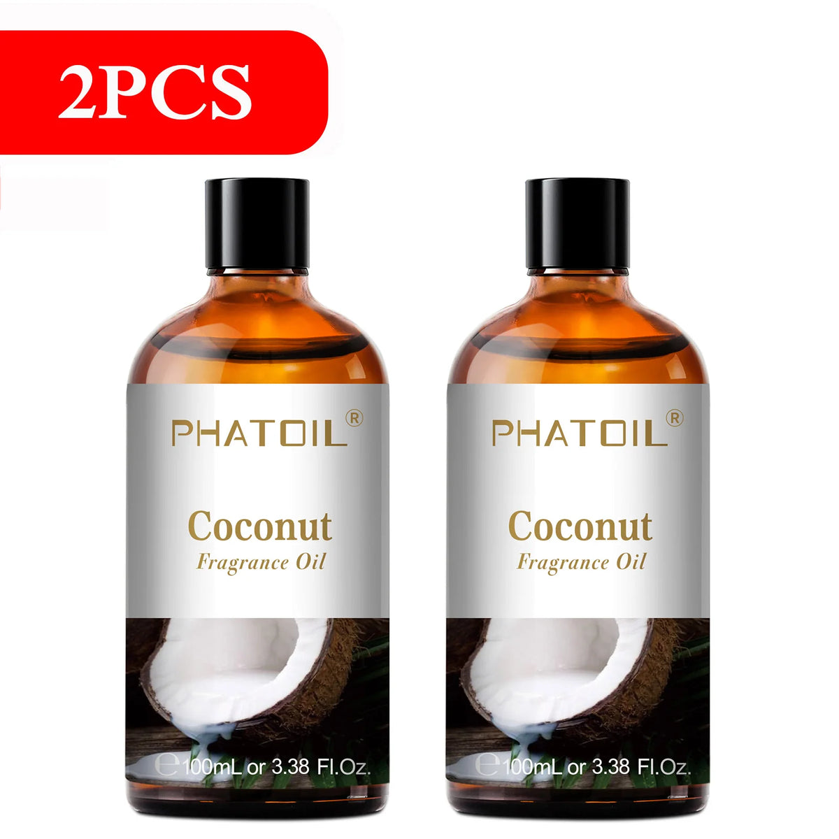 PHATOIL 2PCS 100ml Fragrance Oil Set for Diffuser Humidifier Soap Candle Making 3.38FL.OZ Long Lasting Aroma Oils Coconut & Vanilla Mango Cherry Strawberry Apple Lemon Peach