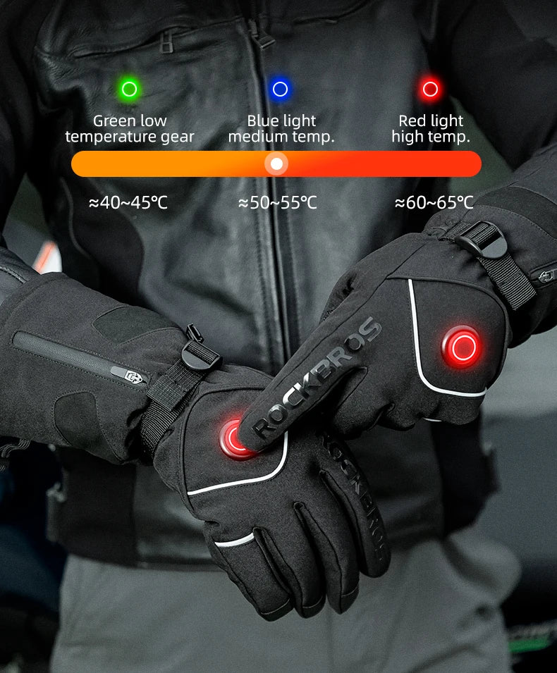 ROCKBROS Heated Skiing Gloves Winter Heated Gloves Motocycle Screen Touch Waterproof Rechargeable 4000mAh Battery Heated Gloves
