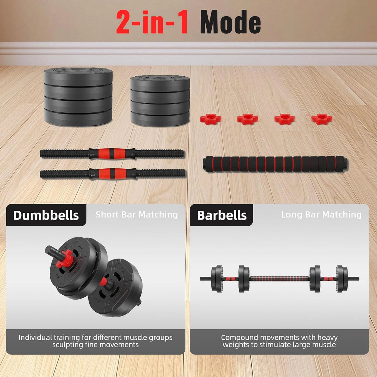 22lb 2-in-1 Adjustable Dumbbell & Barbell Set for Home Exercise & Fitness